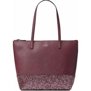 Kate Spade Penny Tote Greta Court Cherrywood New Purple Glitter